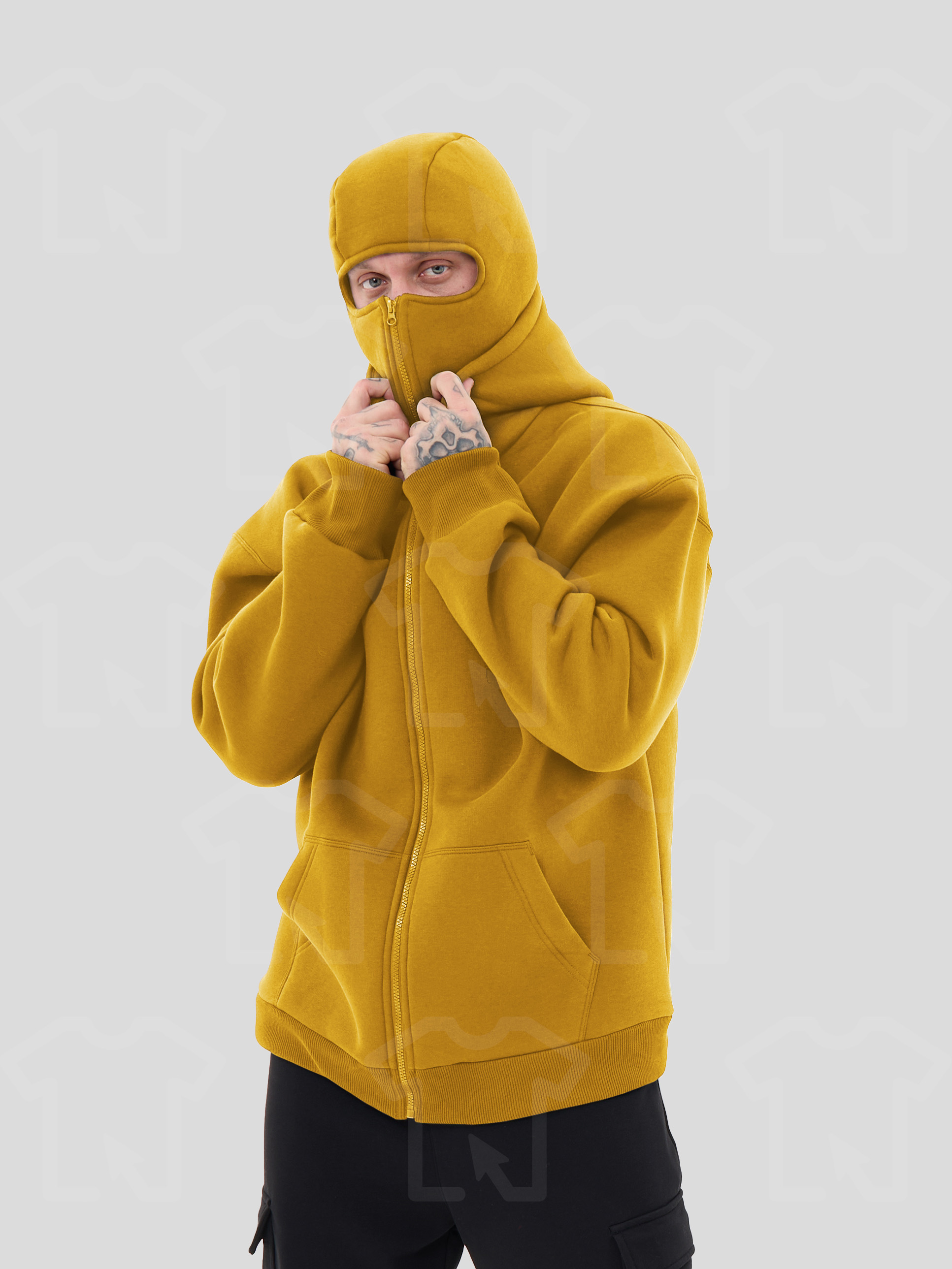 Худи Oversize BALACLAVA ZIP (на молнии) Премиум с начесом, цвет: горчица